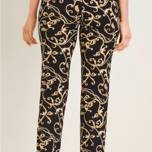 VERSACE INSPIRED TRUTH BY REPUBLICAN ANKLE PANT PAISLEY PRINT BLK AND GOLD SZ XS - Picture 3 of 12